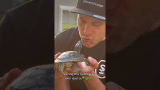 Mr Mostlymittenstheturtle plays with owner dad outside