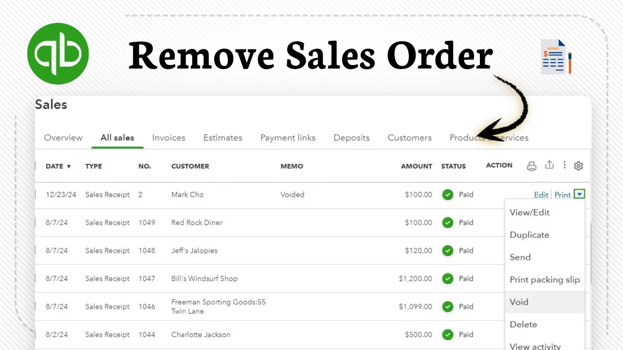 How to delete sales order in QuickBooks Online - YouTube