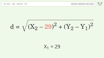 Find the distance between two points p1 (29,-92) and p2 (30,-57): Step-by-Step Video Solution