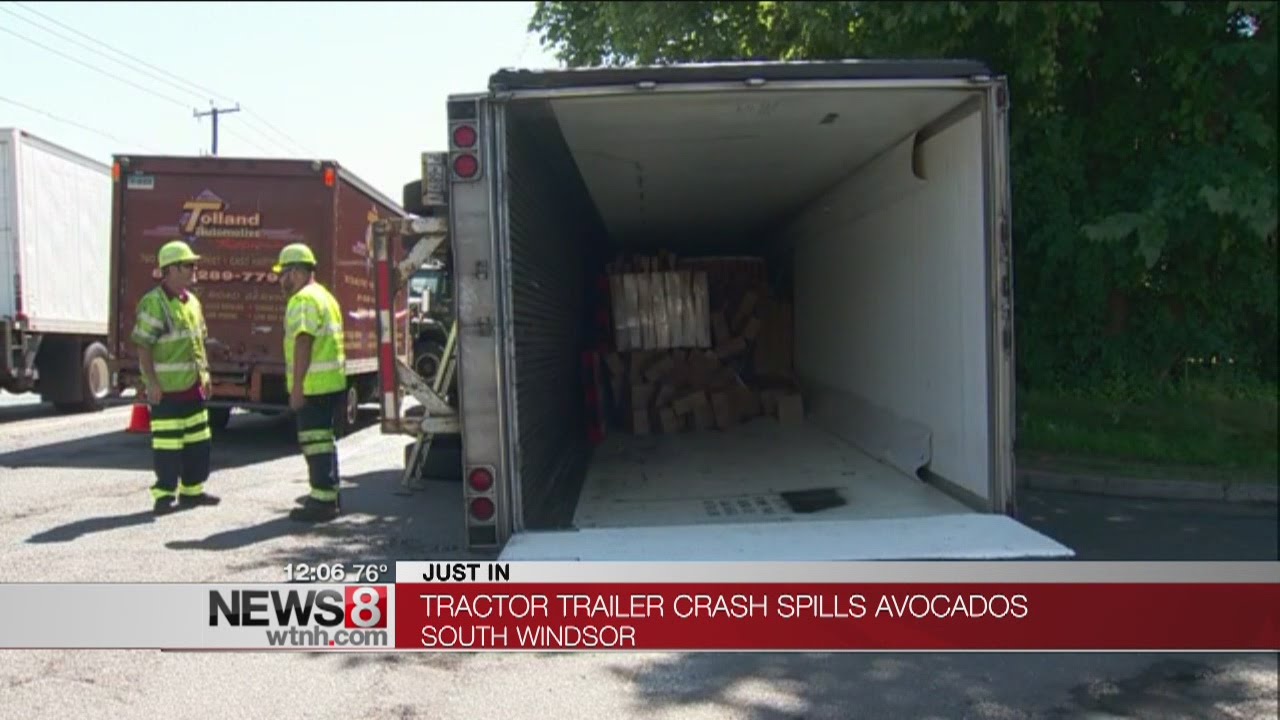 South Windsor truck crash spills avocados onto the roadway - YouTube