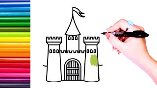 Drawing And coloring a cute castle 🏰 🌈:Drawing for kids