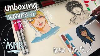 🌸 🌱 cosy woomer acrylic marker unboxing & chill draw with me | cute soft music 🫧 🎧