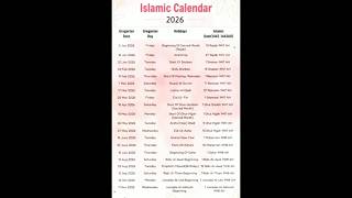 Islamic Calendar of 2026 | 2026 ہجری کلینڈر#islamicteachings#islamicmonths#islamicshorts