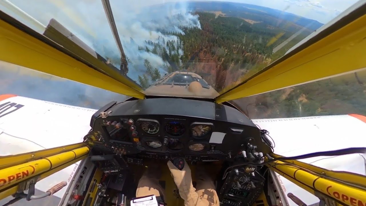 RE-UPLOAD Lake Spokane fire; water bomber POV