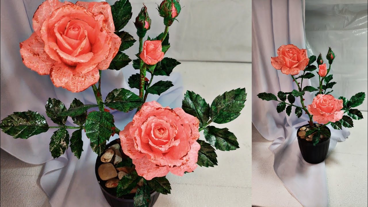 Tutorial Pohon Bunga Mawar dari Plastik Kresek | Special Gradasi dan Duri 🌹