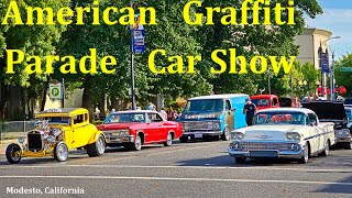 American Graffiti parade weekend car show 1000s classic cars hot rods street rods Modesto California