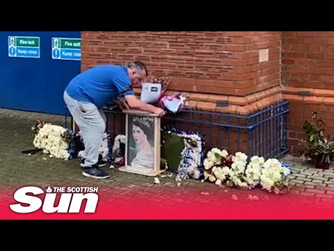 Devastated Rangers fan lays portrait of Queen in homemade frame outside Ibrox in poignant tribute