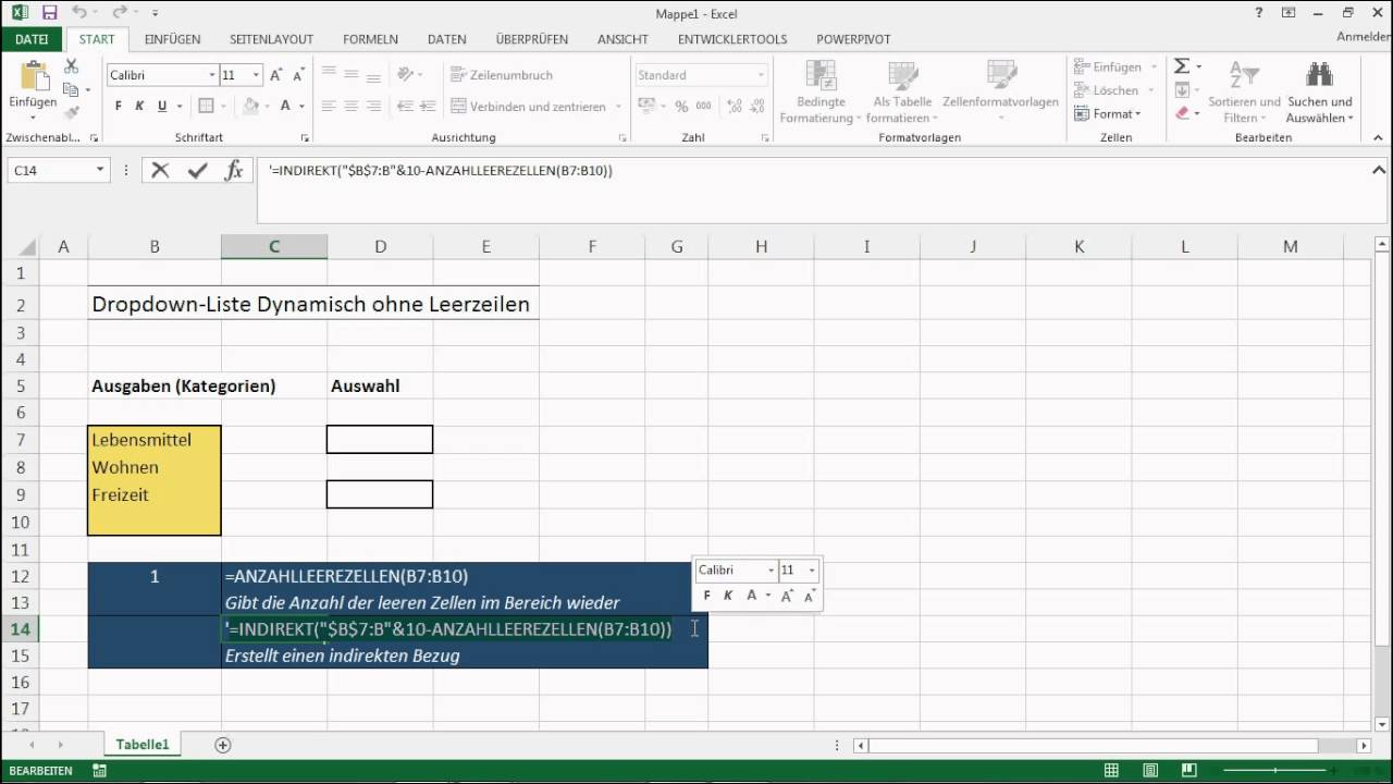 Excel Dropdown Dynamisch Liste Ohne Leerzeilen Youtube