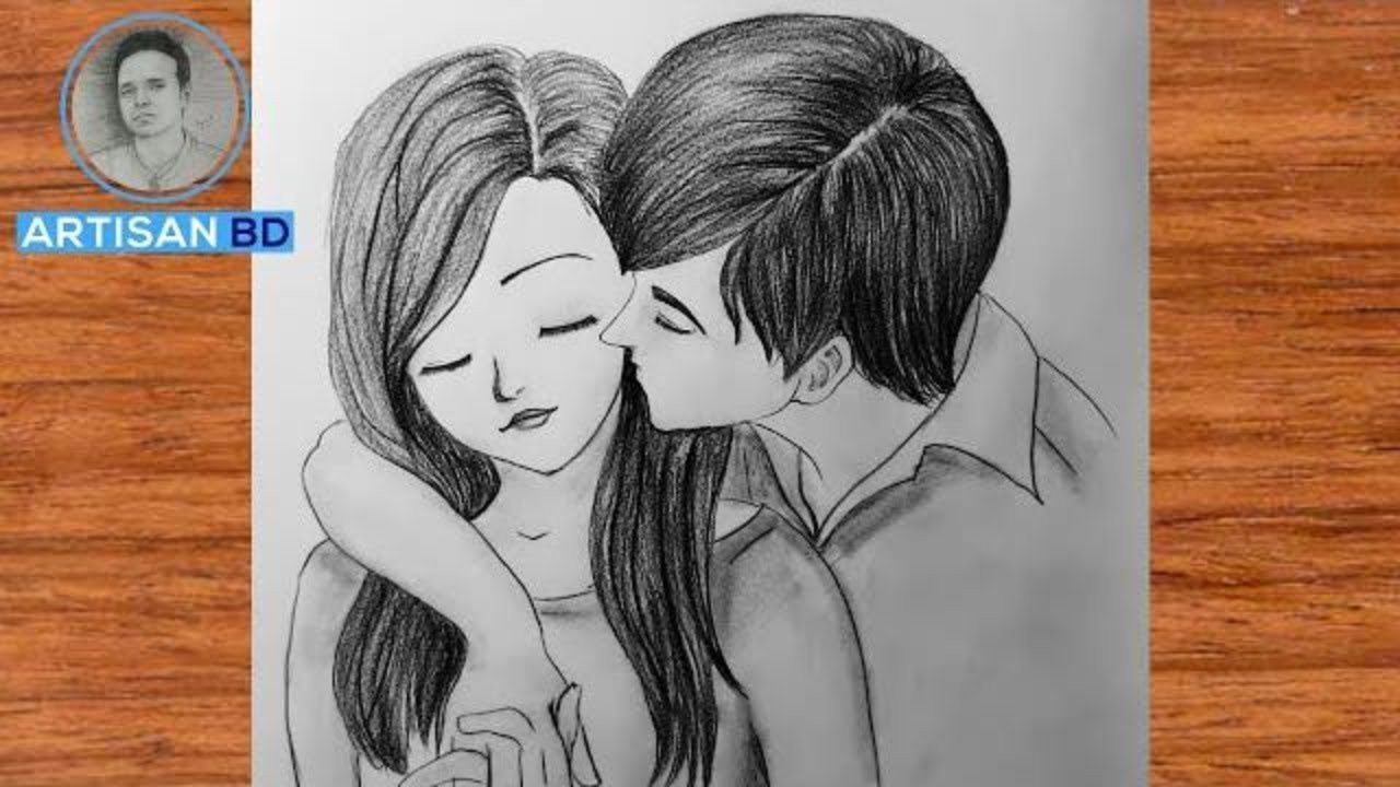 romantic love pencil sketch step by step husband and wife drawing