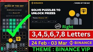 Theme Binance VIP WOTD | Binance Crypto WODL Answers Today | All Letters WOTD