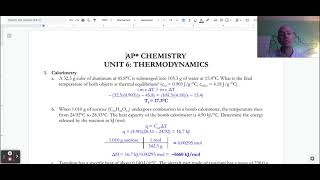 AP Chem, Unit 6: Thermodynamics- Problem 1