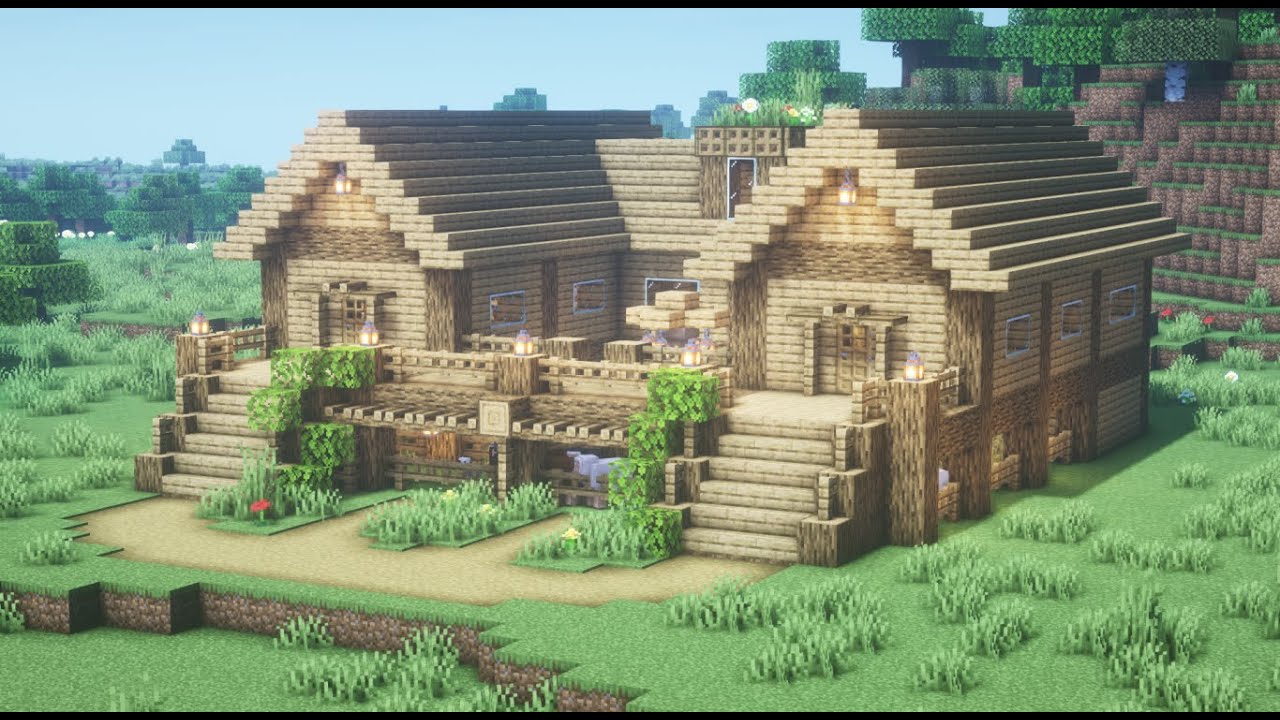 マインクラフト オークの木のみで作るサバイバルハウスの作り方 Minecraft How To Build A Survival Base マイクラ建築 Youtube