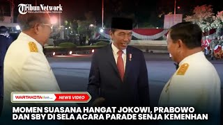 Momen Suasana Akrab Jokowi, Prabowo, dan SBY di Sela Upacara Parade Senja Kemenhan