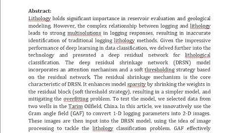 DRSN GAF Deep Residual Shrinkage Network DRSN for Lithology Classification Through Well Logging Data
