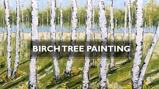 Oil Painting, Making of the 10ft birch landscape painting/ Panoramic landscape birch forest art