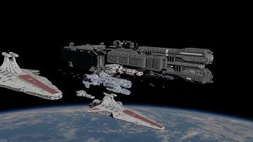 Republic Venator Class Star Destroyer fleet and UNSC Warships Exiting Hyperspace - Short Animation