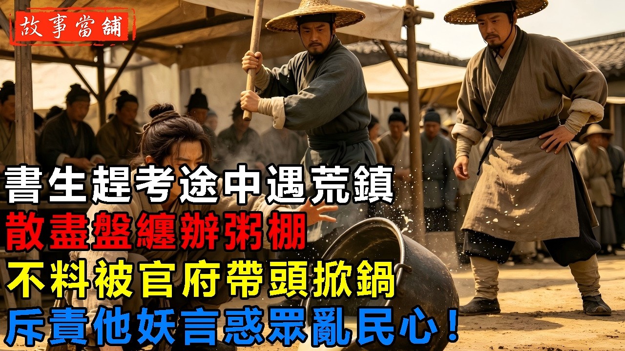 書生趕考途中遇荒鎮，散盡盤纏辦粥棚，不料被官府帶頭掀鍋，斥責他妖言惑眾亂民心！| 民間故事 | 故事當舖