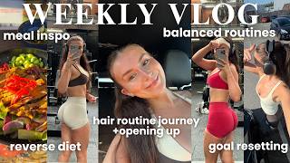 weekly vlog | realistic routines, training, reverse diet updates, hair routine & goal resetting