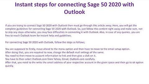 Instant steps for connecting Sage 50 2020 with Outlook