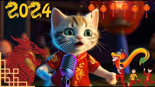 Animasi Kucing Nyanyi Gong Xi Fat Cai Happy Chinese New Year 2024  Year of Dragon