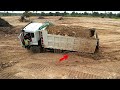 Unfortunately!! 25 5Ton Dump Truck Back Uploading Overturned Recovery and Rescued by Bulldozer D65p