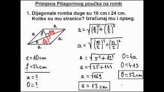 Primjena Pitagorinog poučka na romb - 1. zadatak