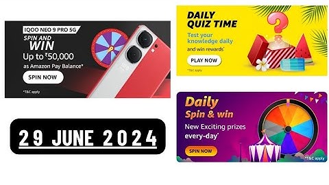 Daily Quiz Time Amazon 29 June 2024 || Daily Quiz Answers Today Amazon || Daily Spin and Win Quiz Am