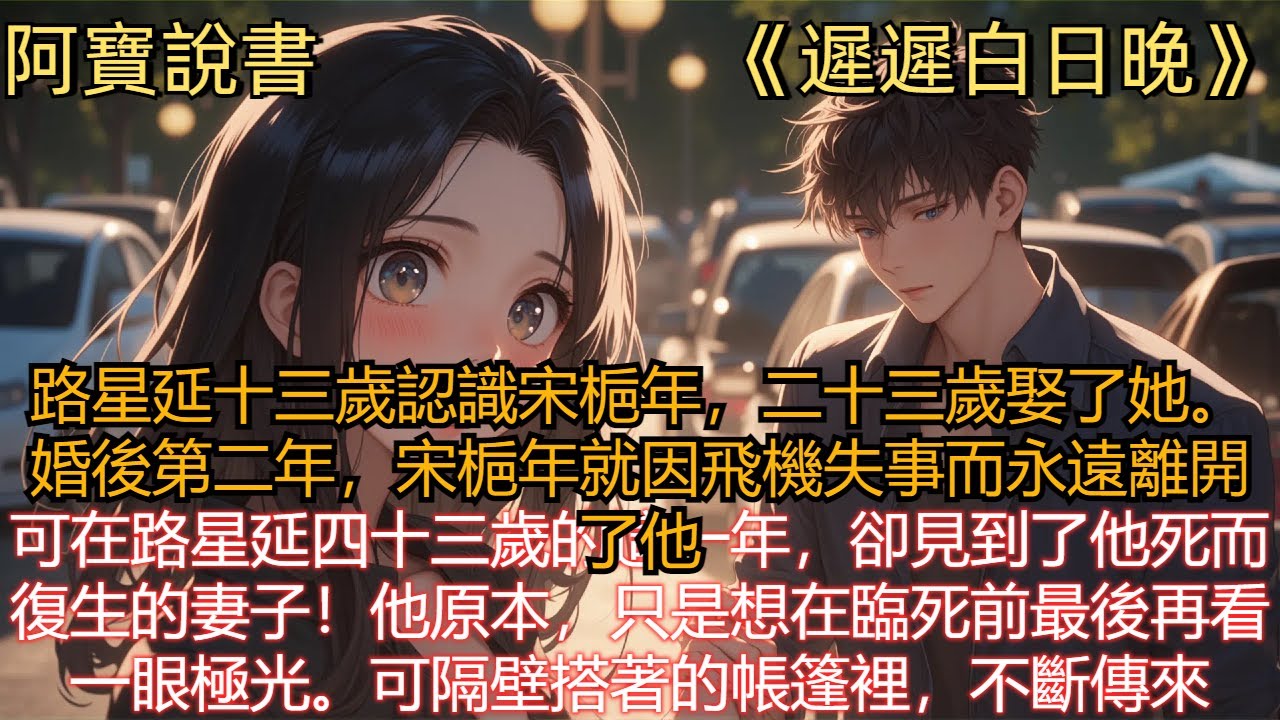 《遲遲白日晚》路星延十三歲認識宋梔年，二十三歲娶了她。婚後第二年，宋梔年就因飛機失事而永遠離開了他。可在路星延四十三歲的這一年，卻見到了他死而復生的妻子！他原本，只是想在臨死前最後再看一眼極光。