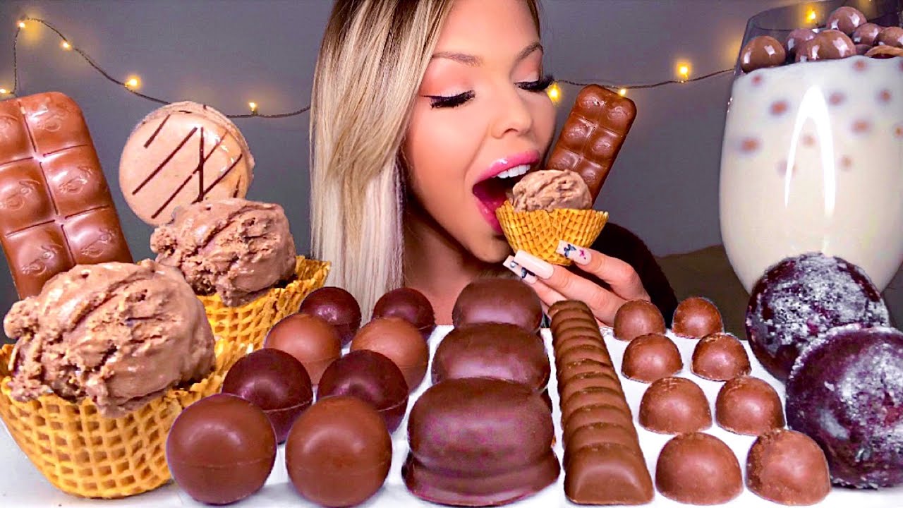 ASMR CHOCOLATE BUBBLE PARTY, LINDOR, MOCHI, CHOCOLATE ICE CREAM WAFFLE BOWL, VIVA PUFFS MUKBANG 먹방