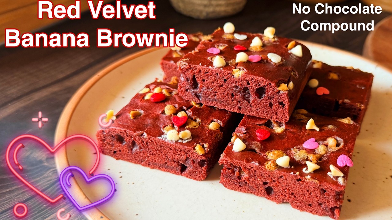 Red Velvet Banana Brownie | No Chocolate Compound No Butter | Easy Eggless Banana Brownie Recipe