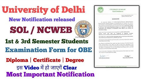 Delhi University Release new Notification for OBE examination form to NCWEB & REGULAR | Diploma
