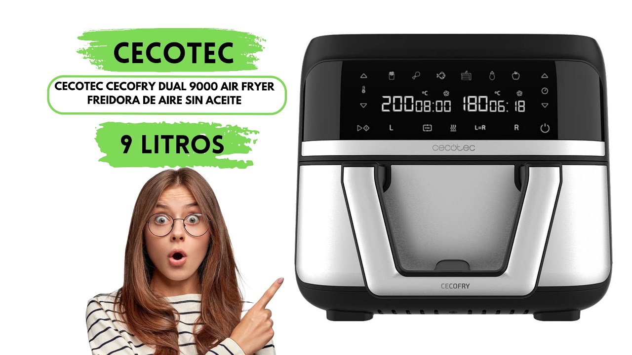 CECOTEC CECOFRY DUAL 9000 AIR FRYER Freidora de Aire sin Aceite de 9 L 2850  W, Digital y Compacta, T 