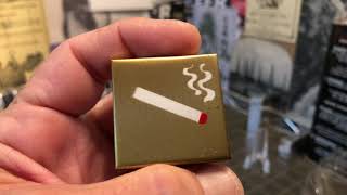 Vintage Portable Pocket Ashtray Painted Smoking Motif Design