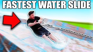 WE BUILT THE WORLDS FASTEST BACKYARD SLIP AND SLID IN OUR BACKYARD! THIS Water SLIDE uses a bungee chord to 