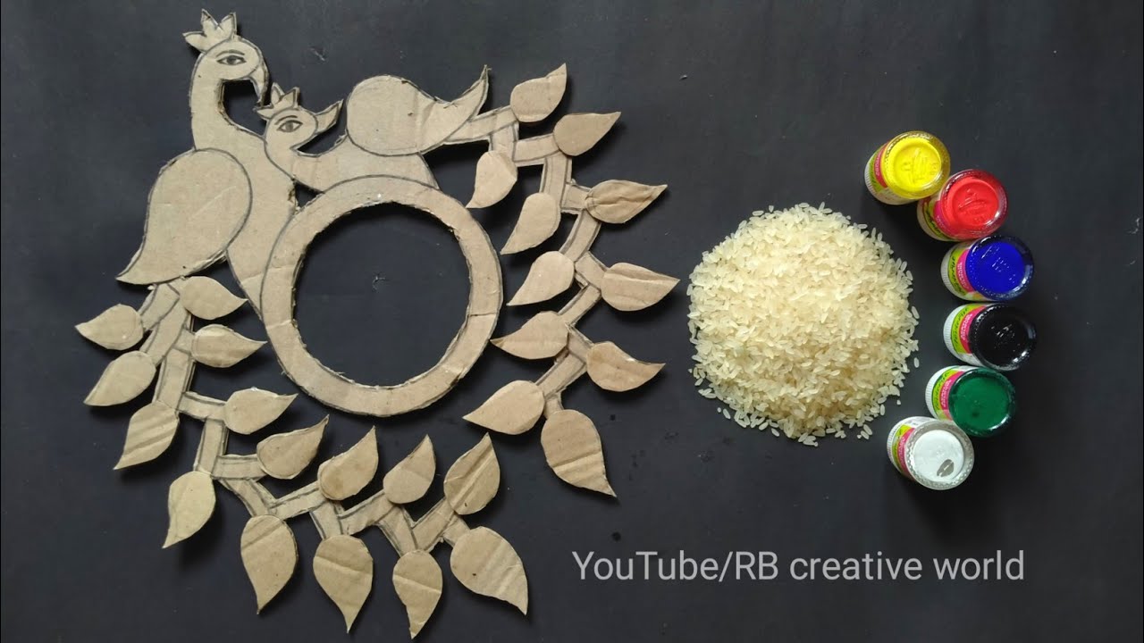 Wall Hanging Making with Rice | Easy Cardboard Craft idea - YouTube