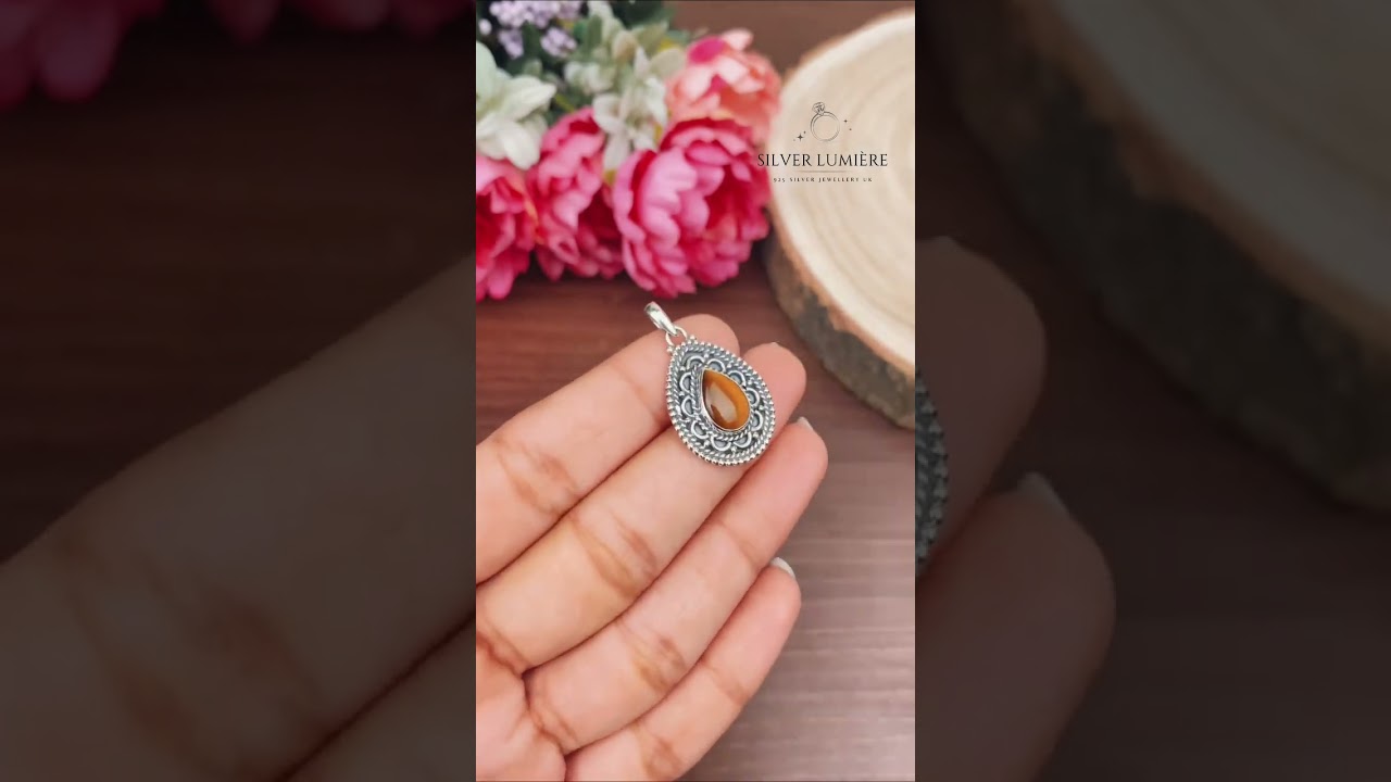 925 Sterling Silver Tiger’s Eye Pendant | Boho Style Necklace | UK Handmade Gift ✨