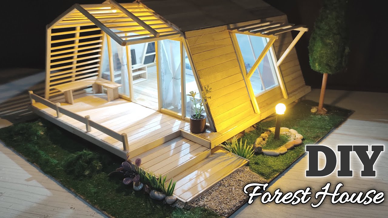 Миниатюрный деревянный домик из палочек от мороженого || домик из палочек для мороженого