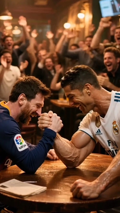 Epic arm wrestling between Ronaldo and Messi 😁🔥