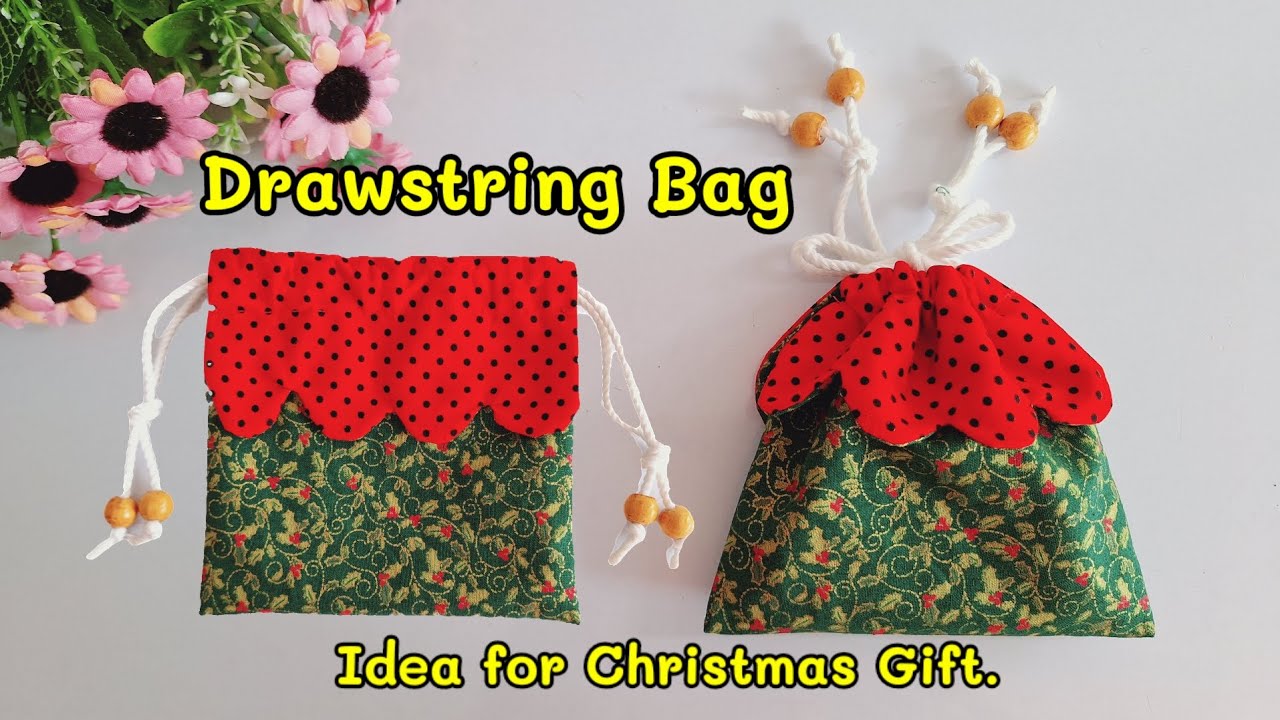 DIY Drawstring Christmas bag. Idea for christmas. How to sew drawstring