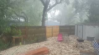 Heavy rain on Florida backyard during Hurricane Ian