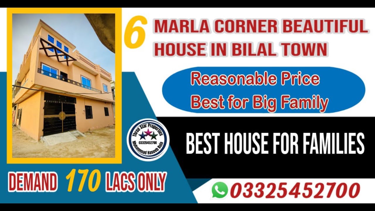 6 Marla Corner Double Story House for Sale in Bilal Town | Near Ayesha Clinic Road Reasonable Price