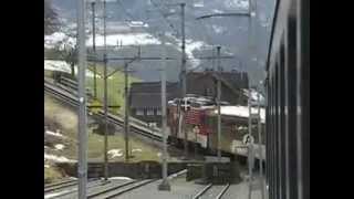 Bahnhofsausfahrt Giswil in 100 Promille-Zahnstange