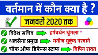 वर्तमान में कौन क्या है  Bharat me wartman me kon kya hai  January 2020 current affairs Gk in hindi