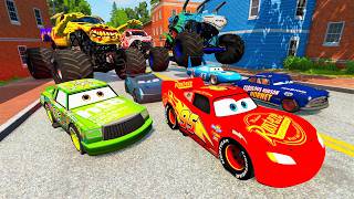 Epic Escape: Lightning Mcqueen rescue Disney Cars From 3 Monster Trucks #46 BeamNG.Drive