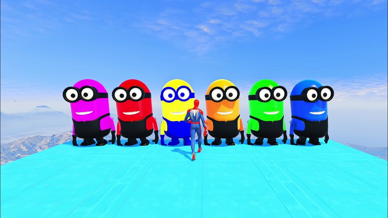 GTA 5 Orange Spiderman vs minion Ragdoll