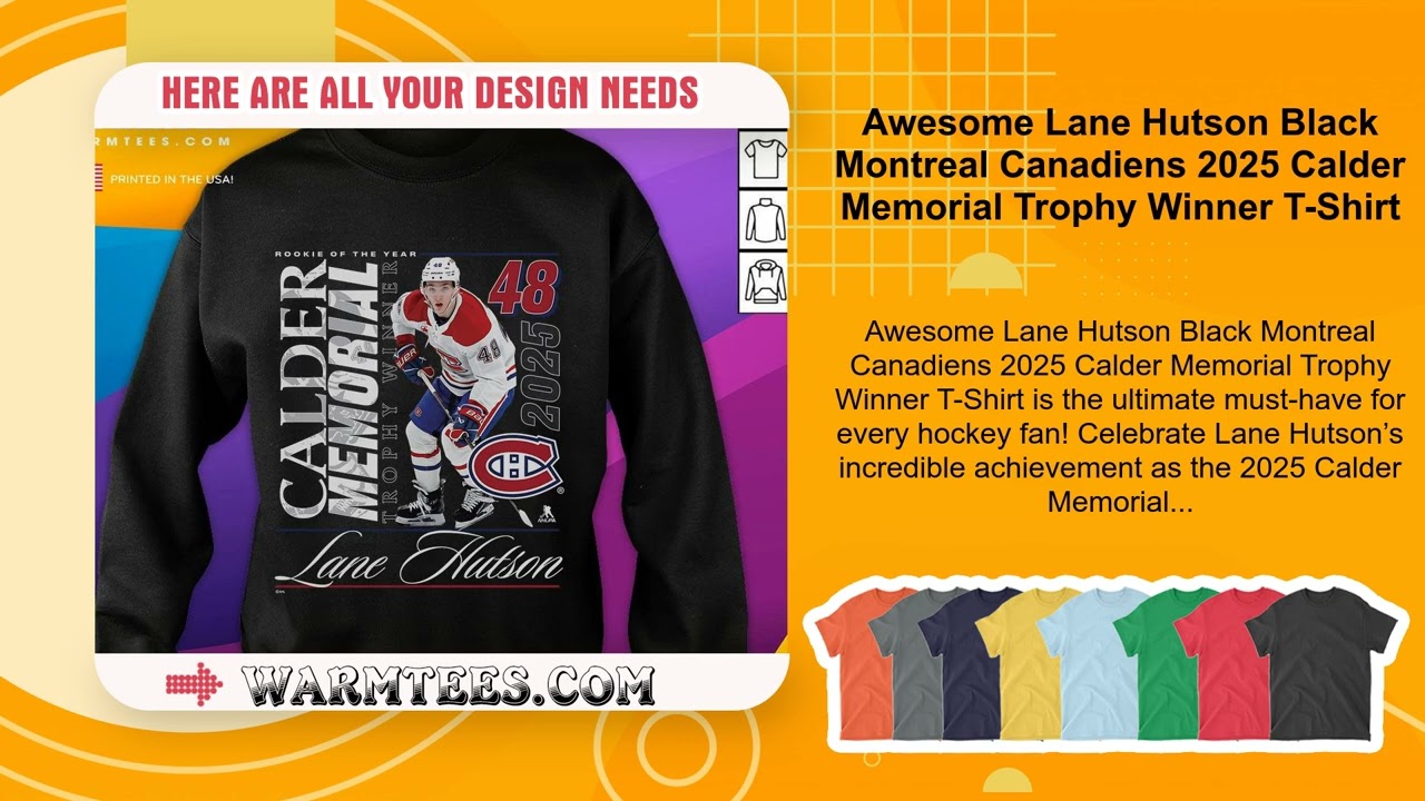Awesome Lane Hutson Black Montreal Canadiens 2025 Calder Memorial Trophy Winner T-Shirt
