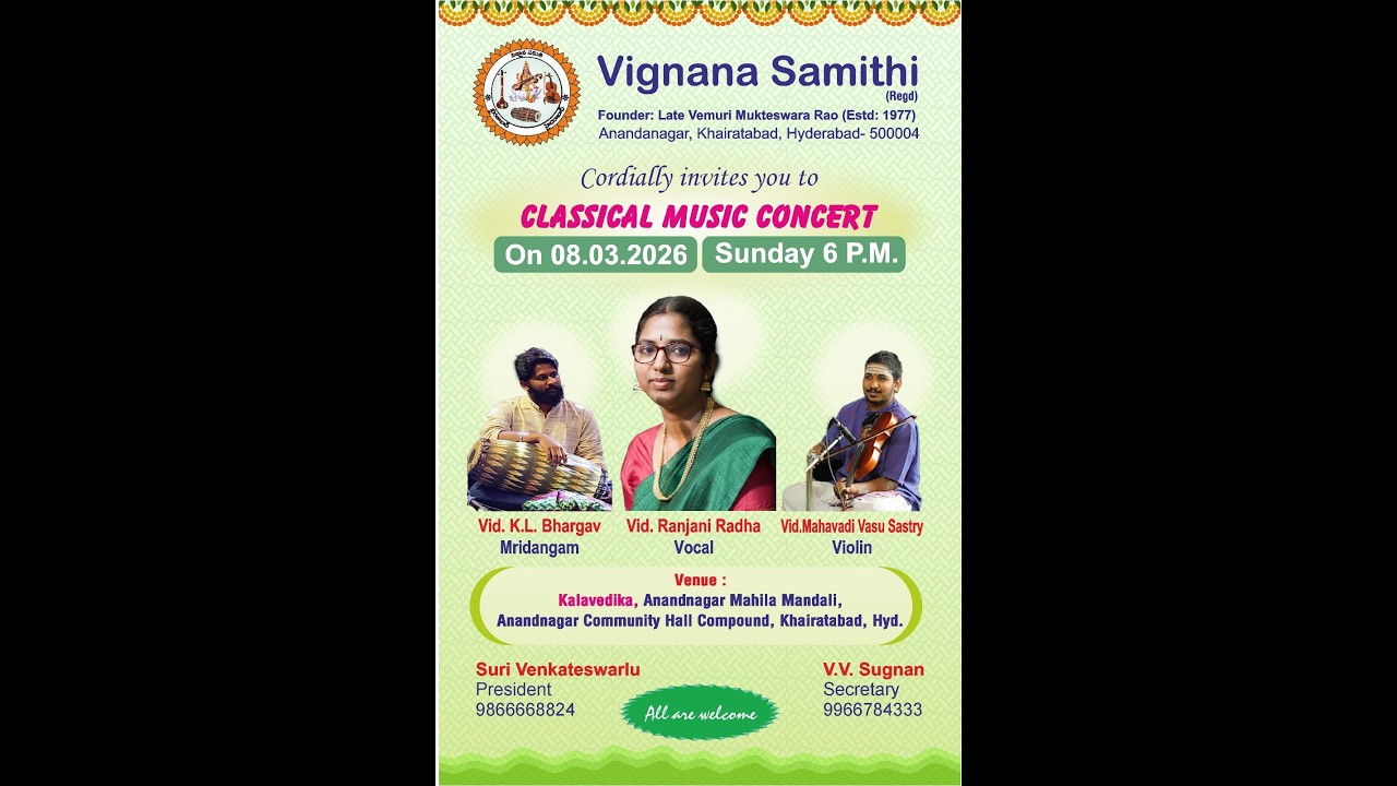 Carnatic Classical Vocal Concert at Vignana Samithi