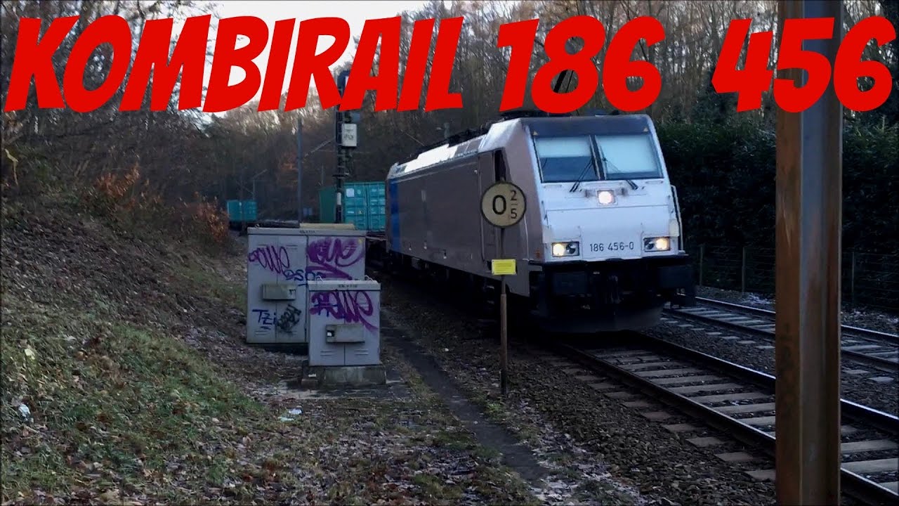 KombiRail 186 456 met containertrein+tyfoon door Venlo grens!