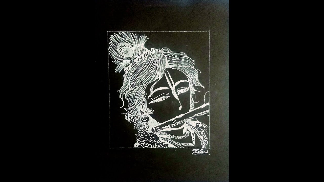Krishna- Black paper  Black paper drawing, Black pen drawing, Black canvas  art
