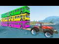 Limousine Long Bus Cars Overlap Flatbed Trailer Tractor Truck Transporter Rescue - Car vs Deep River